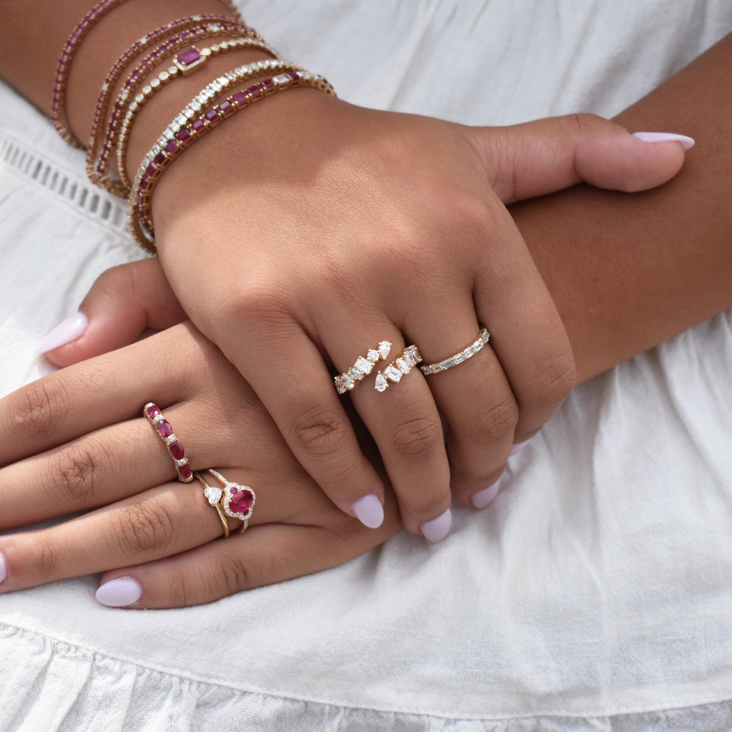 Ruby & Diamond Tennis Bracelet/White Gold