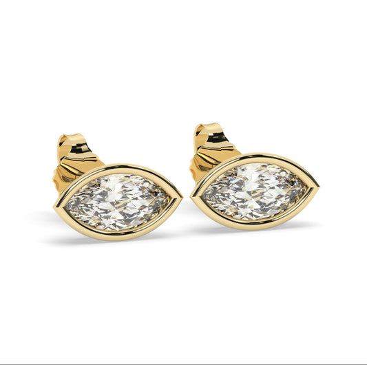 Bezel Lab Grown Marquis Diamond Studs