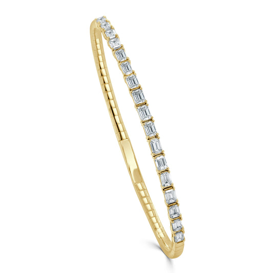 Eva Emerald Cut Flexible Bangle/Yellow Gold